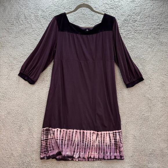 prAna Women's XL Purple Dress Velvet Accents on Neck and Cuffs Tie Die Hem - Picture 8 of 10